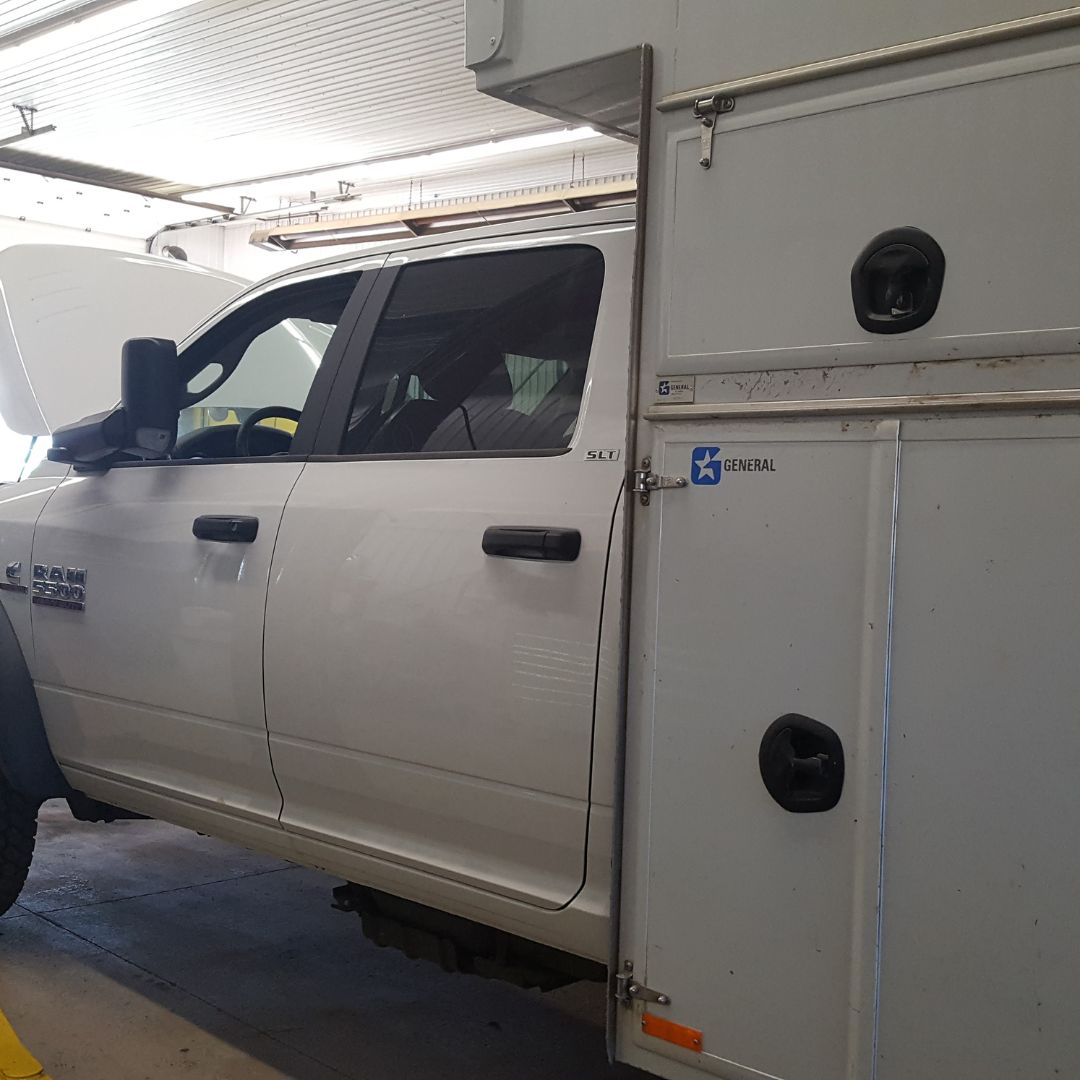 Work Truck Getting Repaired in Our Mechanic Shop